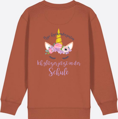 Sweatshirt Einschulung – Bye Bye Kindergarten Glitzer & Blumen - Heritage Brown
