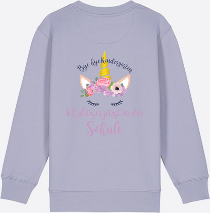 Sweatshirt Einschulung – Bye Bye Kindergarten Glitzer & Blumen - Lavender