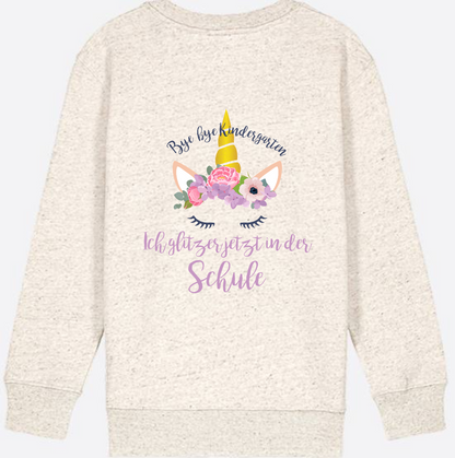 Sweatshirt Einschulung – Bye Bye Kindergarten Glitzer & Blumen - Natural Raw