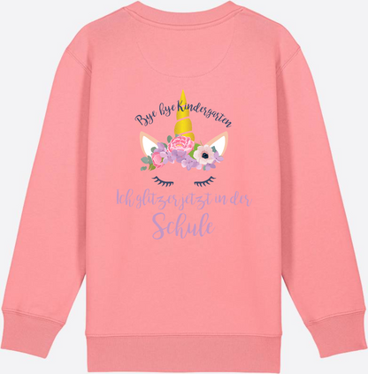 Sweatshirt Einschulung – Bye Bye Kindergarten Glitzer & Blumen - Pink Joy