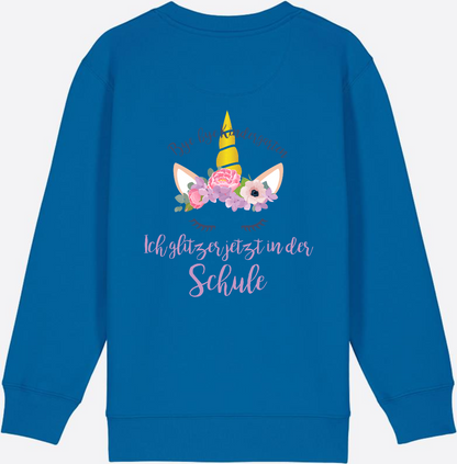Sweatshirt Einschulung – Bye Bye Kindergarten Glitzer & Blumen - Royal Blue