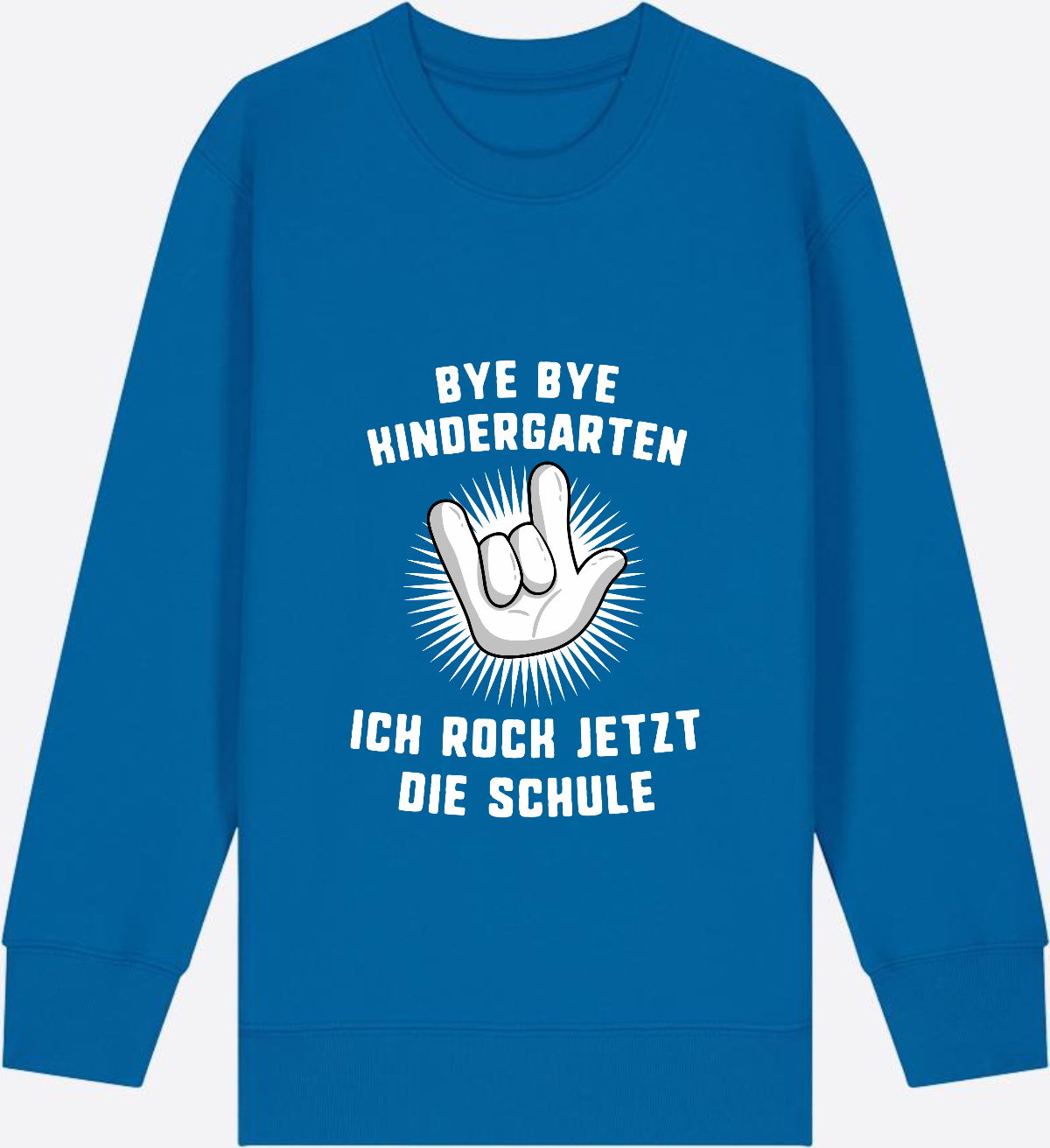 Sweatshirt Einschulung: Bye Bye Kindergarten - Ich rock die Schule - Royal Blue Herzseite