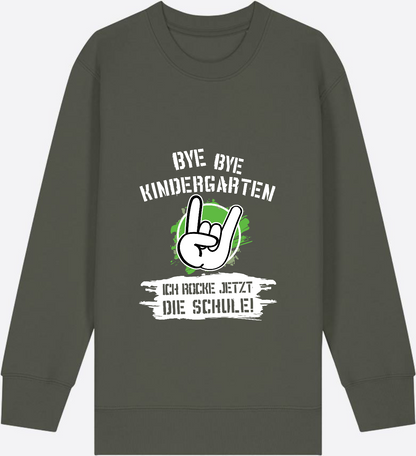 Sweatshirt Einschulung: Bye Bye Kindergarten, ich rocke die Schule - Khaki Herzseite