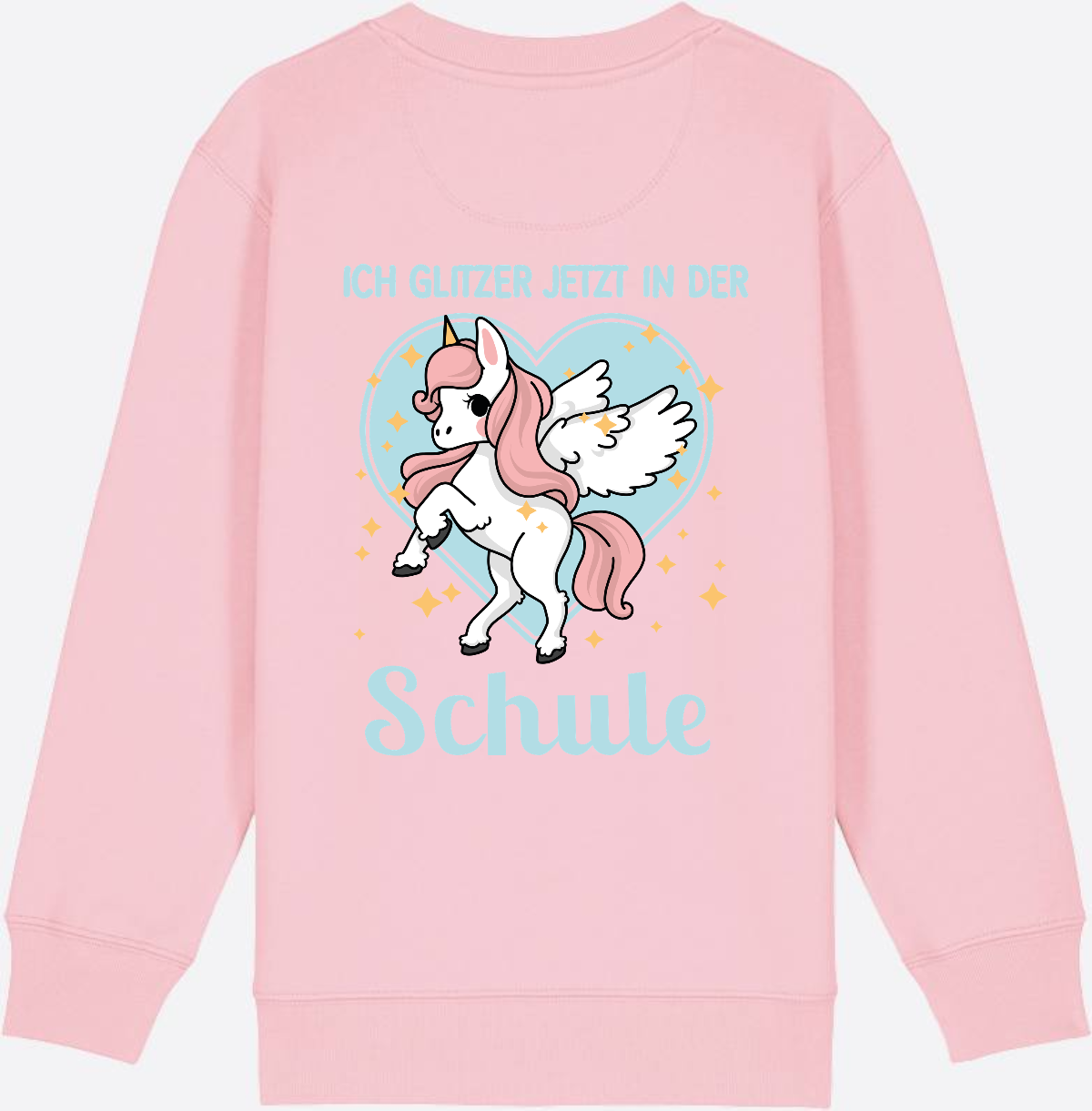 Sweatshirt Einschulung: Einhorn - Ich glitzer jetzt in der Schule - Cotton Pink