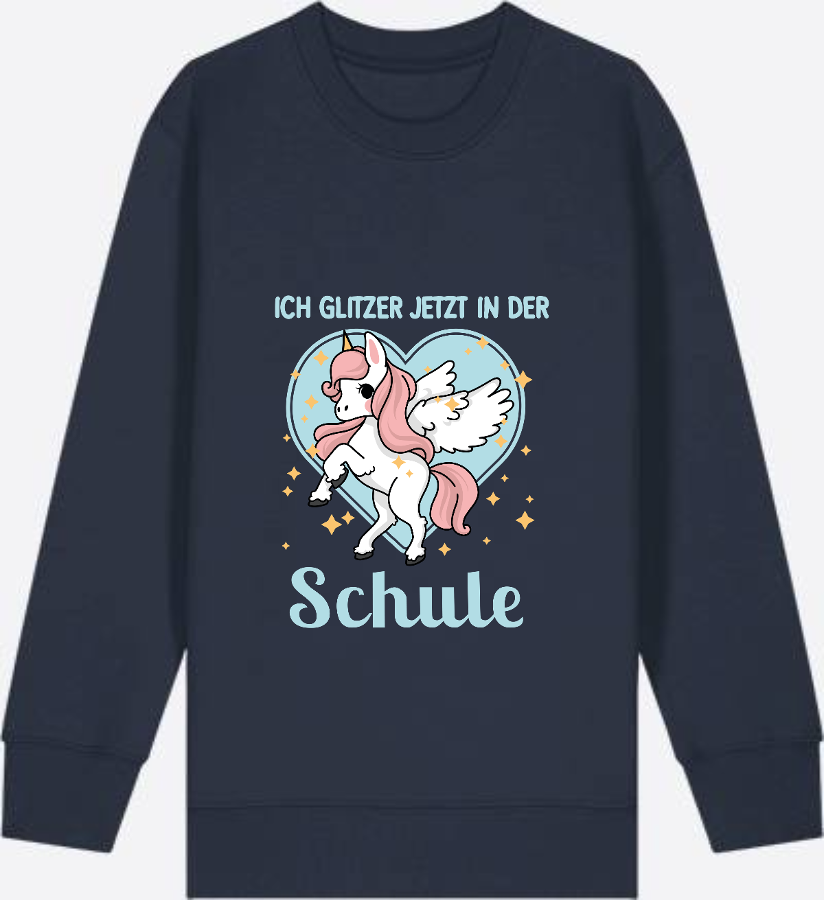 Sweatshirt Einschulung: Einhorn - Ich glitzer jetzt in der Schule - French Navy Herzseite