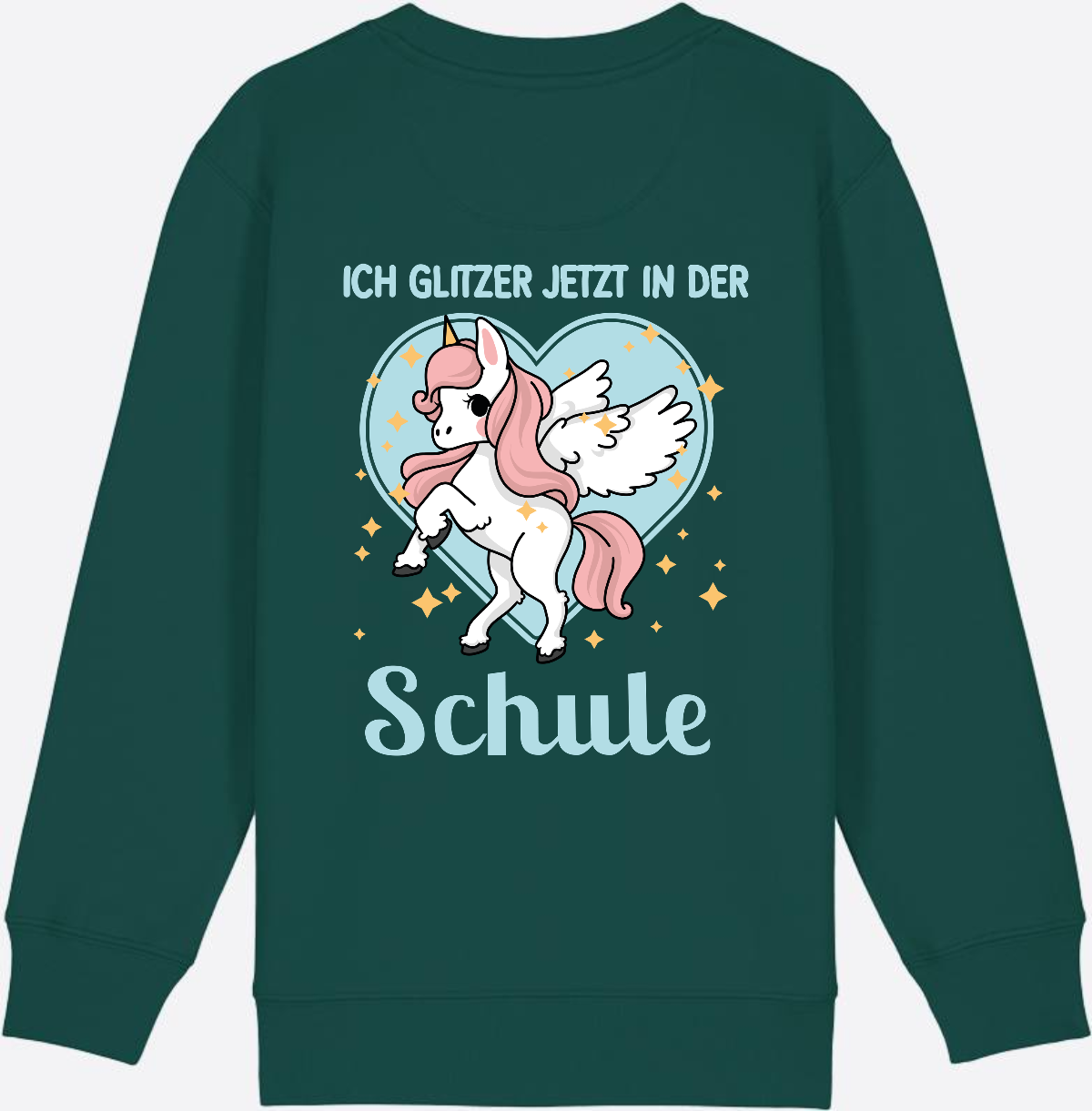 Sweatshirt Einschulung: Einhorn - Ich glitzer jetzt in der Schule - Glazed Green