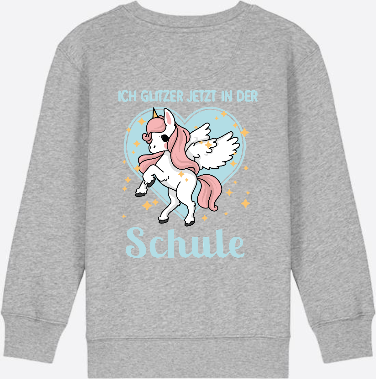 Sweatshirt Einschulung: Einhorn - Ich glitzer jetzt in der Schule - Heather Grey
