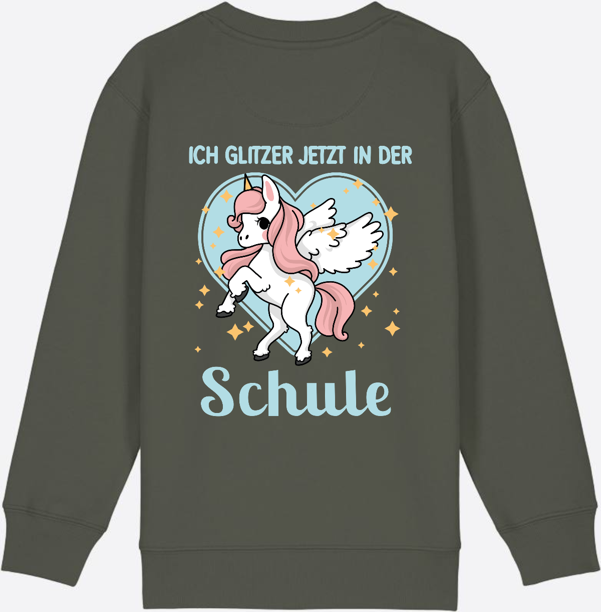 Sweatshirt Einschulung: Einhorn - Ich glitzer jetzt in der Schule - Khaki