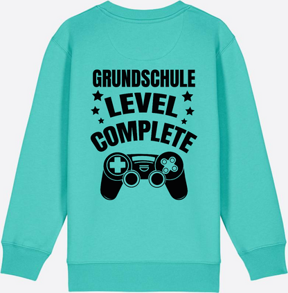 Sweatshirt Einschulung: Grundschule Level Complete personalisiert - Pool Blue