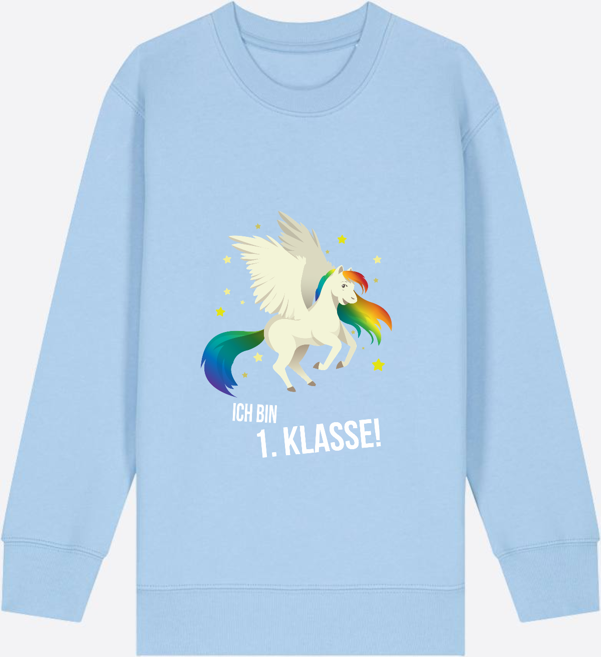 Sweatshirt Einschulung: Ich bin 1. Klasse mit Wunschnamen - Blue Soul Herzseite
