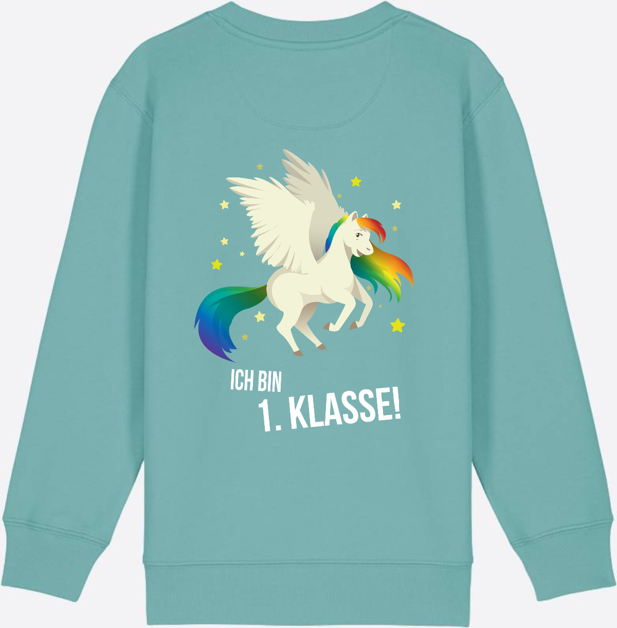 Sweatshirt Einschulung: Ich bin 1. Klasse mit Wunschnamen - Teal Monstera