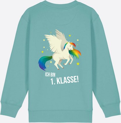 Sweatshirt Einschulung: Ich bin 1. Klasse mit Wunschnamen - Teal Monstera