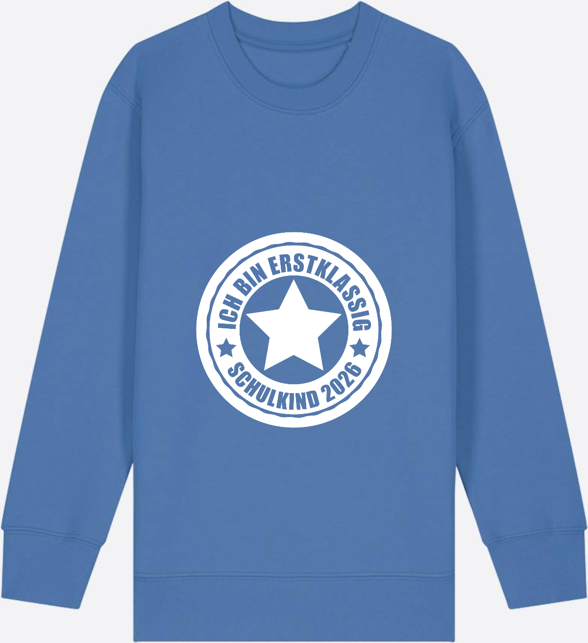 Sweatshirt Einschulung: Ich bin erstklassig – Schulkind 2026 - Bright Blue Herzseite