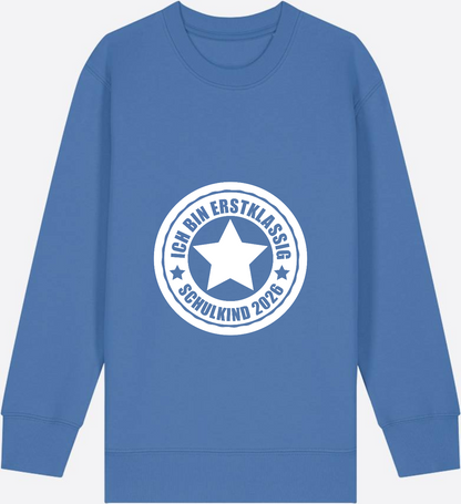 Sweatshirt Einschulung: Ich bin erstklassig – Schulkind 2026 - Bright Blue Herzseite