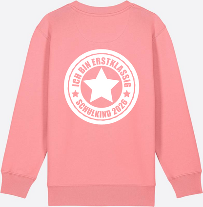 Sweatshirt Einschulung: Ich bin erstklassig – Schulkind 2026 - Pink Joy