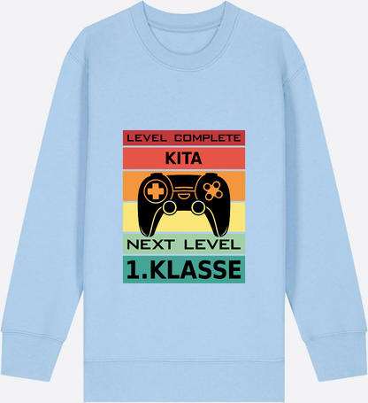 Sweatshirt Einschulung: Next Level 1. Klasse mit Wunschnamen - Blue Soul Herzseite