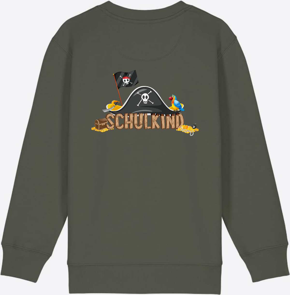 Sweatshirt Einschulung – Schulkind Pirat mit Wunschnamen - Khaki