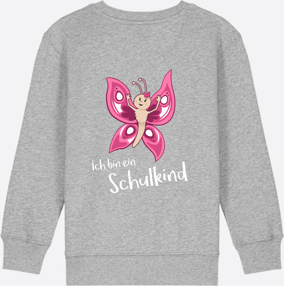 Sweatshirt Einschulung – Schulkind Schmetterling personalisiert - Heather Grey
