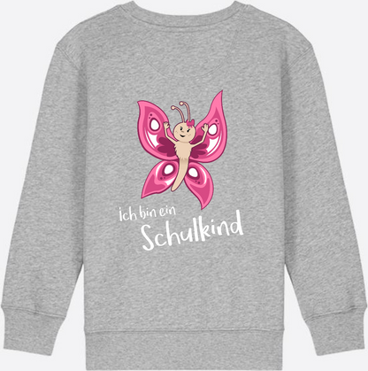 Sweatshirt Einschulung – Schulkind Schmetterling personalisiert - Heather Grey