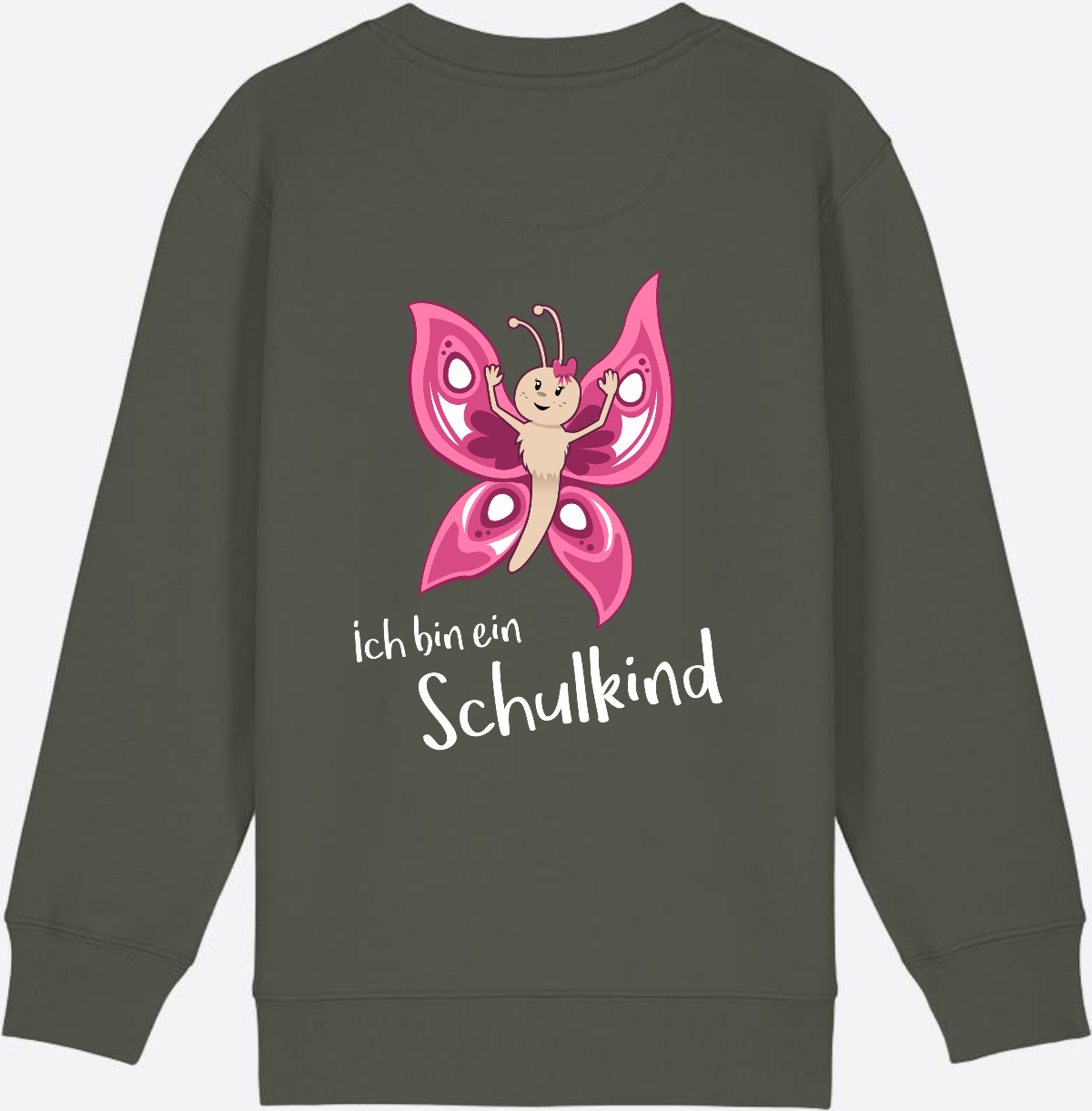 Sweatshirt Einschulung – Schulkind Schmetterling personalisiert - Khaki