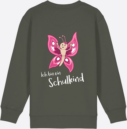 Sweatshirt Einschulung – Schulkind Schmetterling personalisiert - Khaki