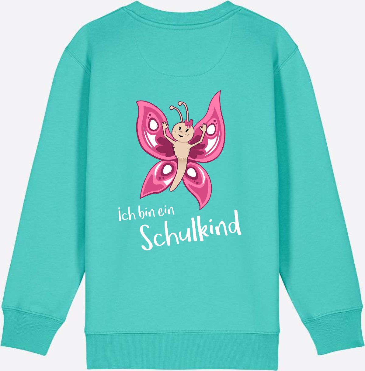 Sweatshirt Einschulung – Schulkind Schmetterling personalisiert - Pool Blue