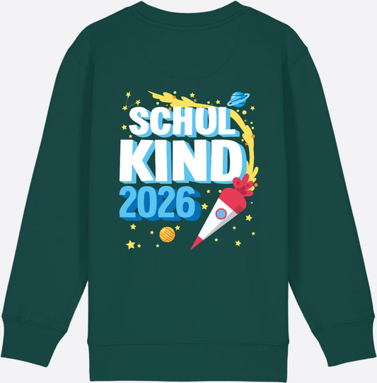 Sweatshirt Endlich Schulkind 2025 Rakete - Schwarz personalisiert - Glazed Green