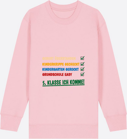 Sweatshirt: Grundschule überstanden – 5. Klasse ich komme! - Cotton Pink Herzseite