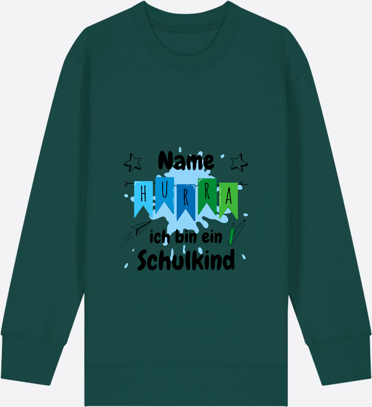 Sweatshirt Hurra ich bin ein Schulkind | Geschenk zur Einschulung - Glazed Green Herzseite
