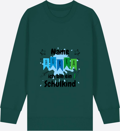 Sweatshirt Hurra ich bin ein Schulkind | Geschenk zur Einschulung - Glazed Green Herzseite