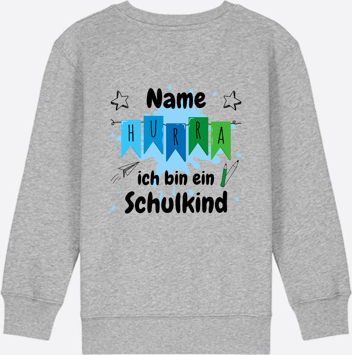 Sweatshirt Hurra ich bin ein Schulkind | Geschenk zur Einschulung - Heather Grey