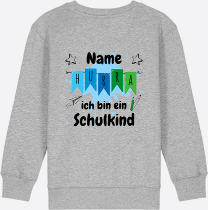 Sweatshirt Hurra ich bin ein Schulkind | Geschenk zur Einschulung - Heather Grey