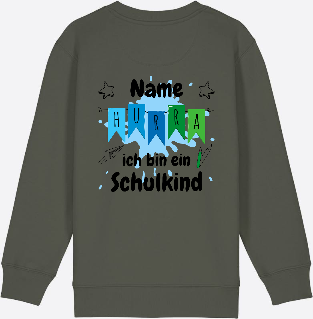 Sweatshirt Hurra ich bin ein Schulkind | Geschenk zur Einschulung - Khaki