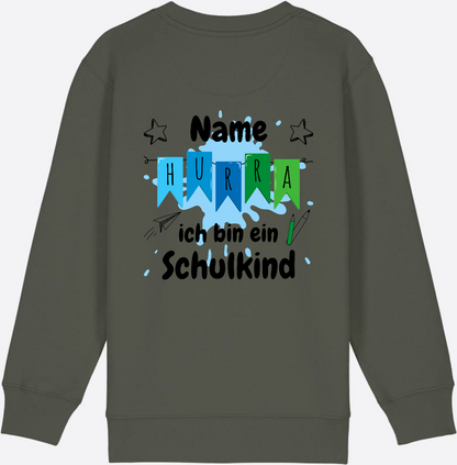 Sweatshirt Hurra ich bin ein Schulkind | Geschenk zur Einschulung - Khaki
