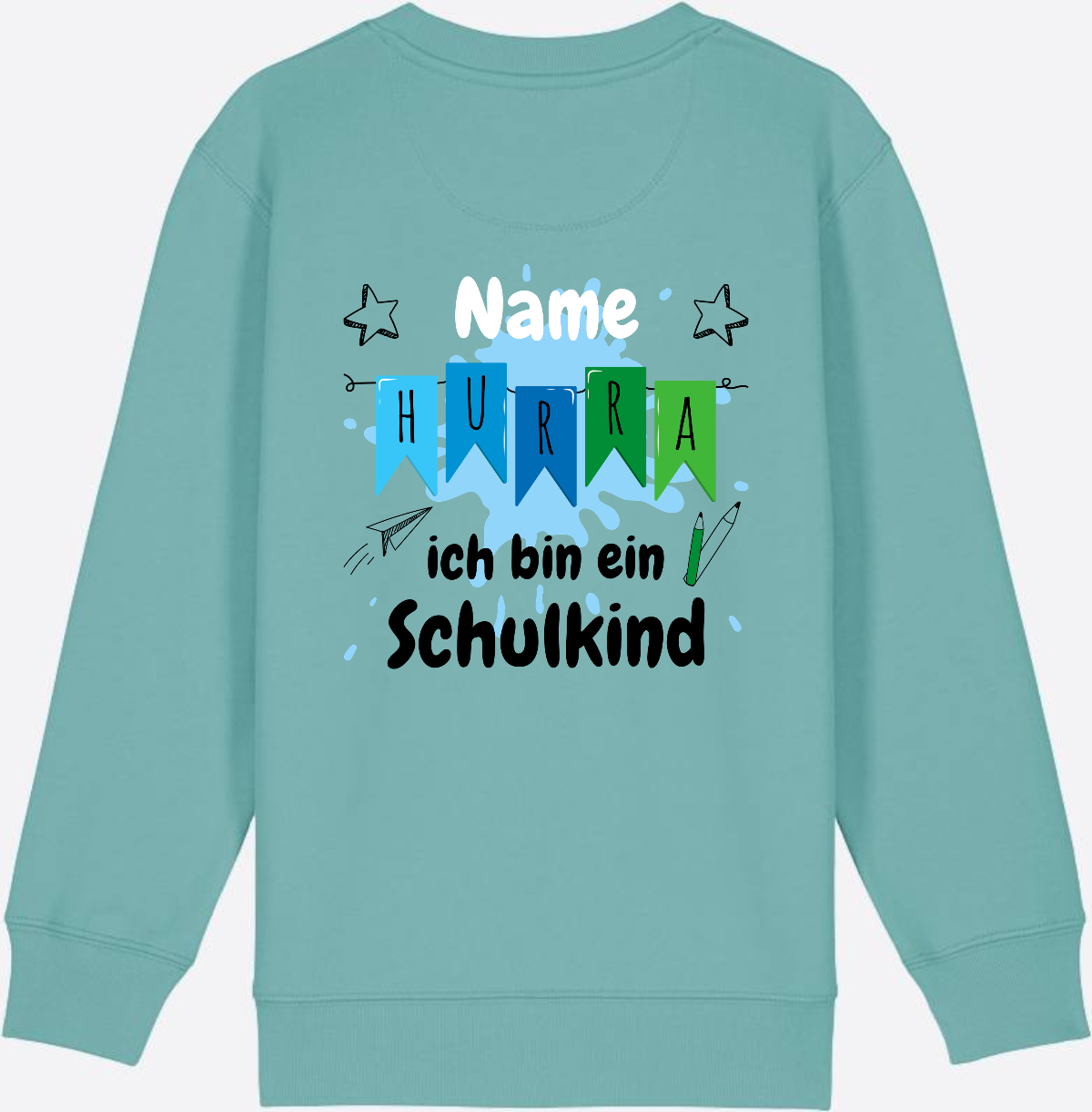 Sweatshirt Hurra ich bin ein Schulkind | Geschenk zur Einschulung - Teal Monstera