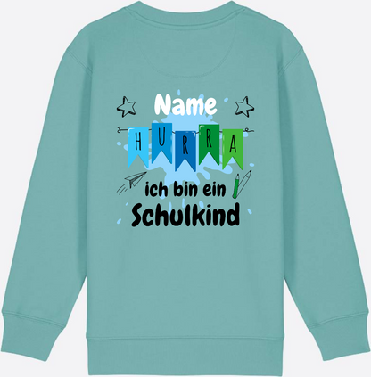 Sweatshirt Hurra ich bin ein Schulkind | Geschenk zur Einschulung - Teal Monstera