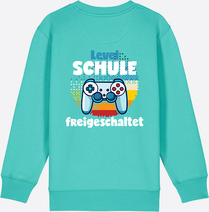 Sweatshirt Level Schule freigeschaltet – Geschenk Einschulung - Pool Blue
