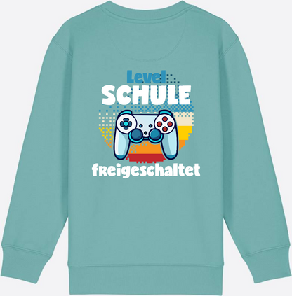 Sweatshirt Level Schule freigeschaltet – Geschenk Einschulung - Teal Monstera