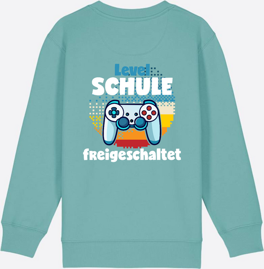 Sweatshirt Level Schule freigeschaltet – Geschenk Einschulung - Teal Monstera