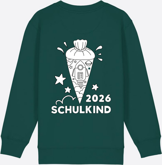 Sweatshirt Schulkind 2025 Rakete zum Ausmalen mit Name - Glazed Green