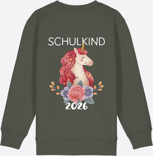 Sweatshirt Schulkind 2026 Einhorn – personalisiert mit Name - Khaki