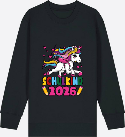 Sweatshirt Schulkind 2026 Einhorn – Personalisiert mit Name - Black Herzseite