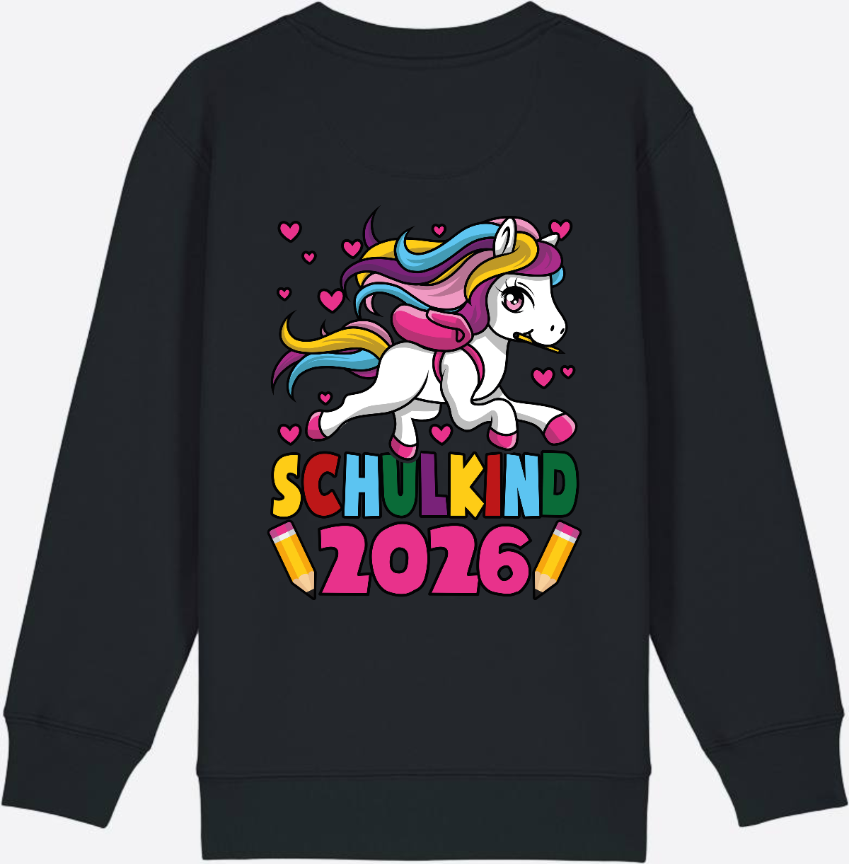 Sweatshirt Schulkind 2026 Einhorn – Personalisiert mit Name - Black