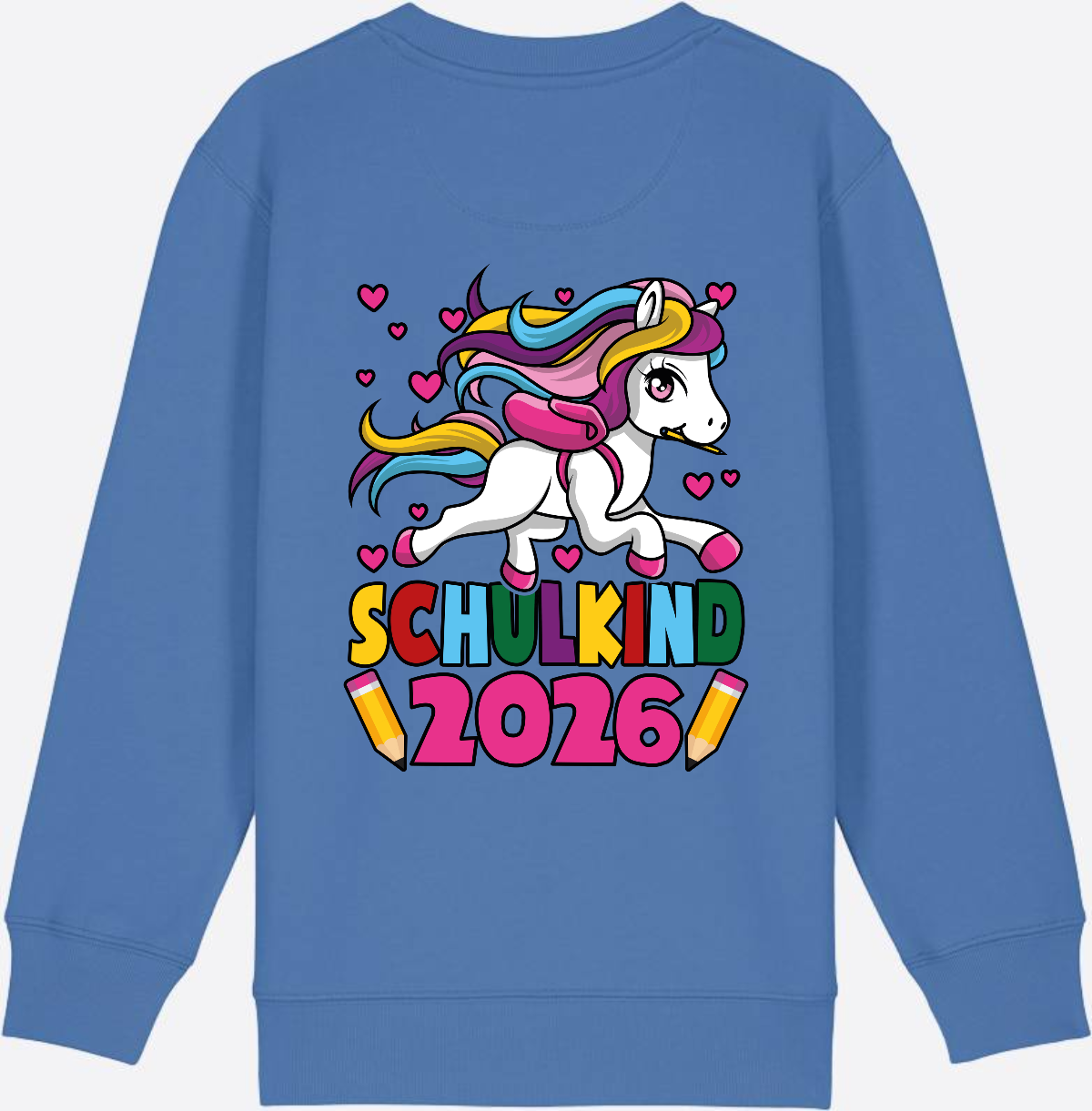 Sweatshirt Schulkind 2026 Einhorn – Personalisiert mit Name - Bright Blue