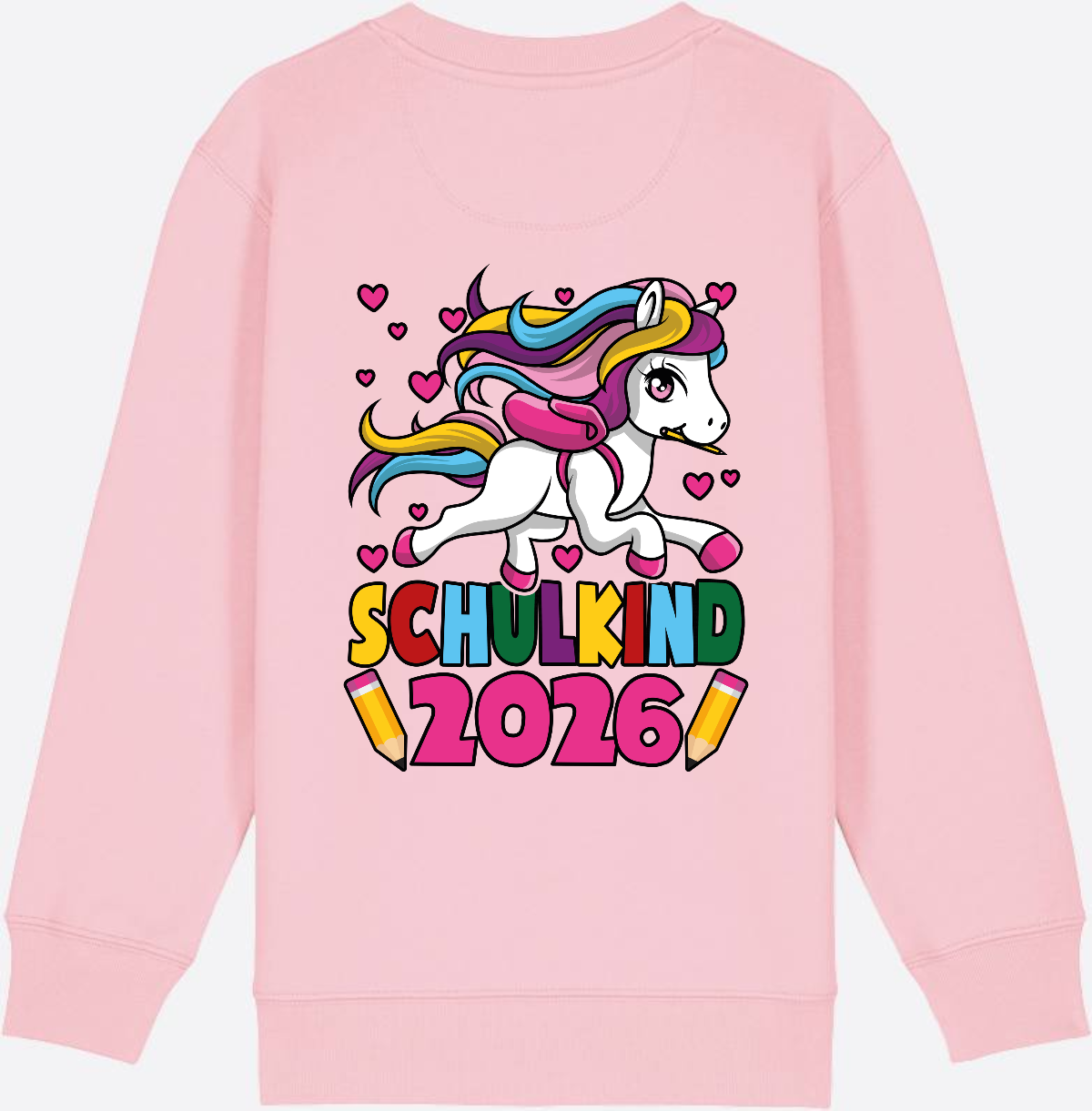 Sweatshirt Schulkind 2026 Einhorn – Personalisiert mit Name - Cotton Pink