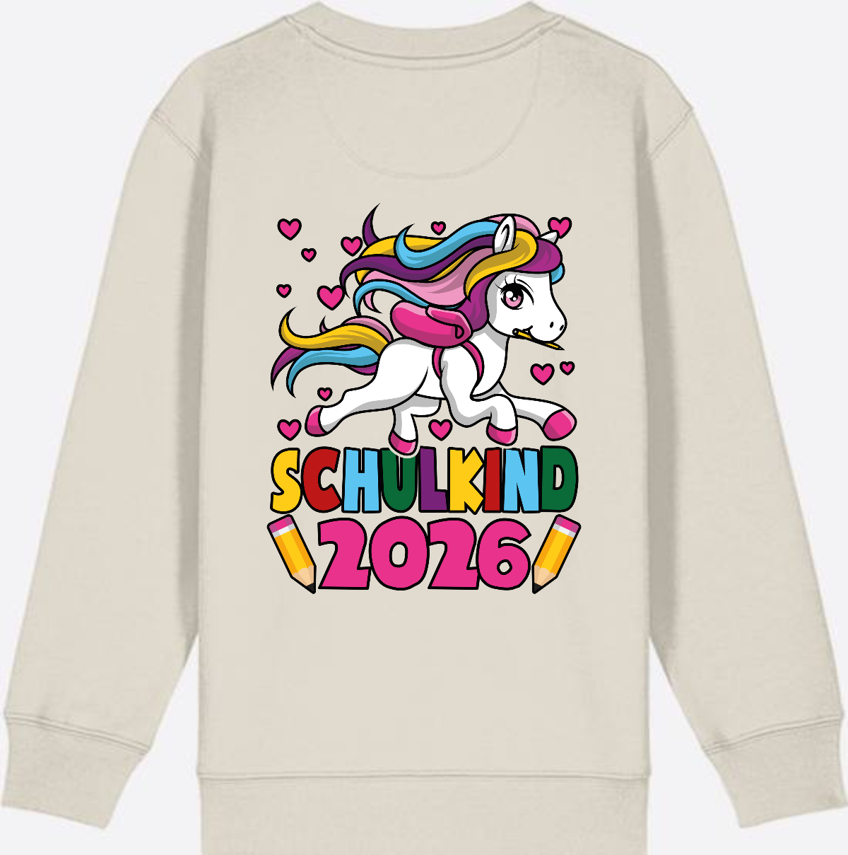 Sweatshirt Schulkind 2026 Einhorn – Personalisiert mit Name - Eco Heather