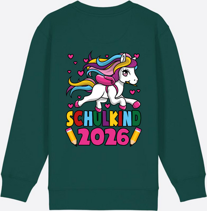 Sweatshirt Schulkind 2026 Einhorn – Personalisiert mit Name - Glazed Green