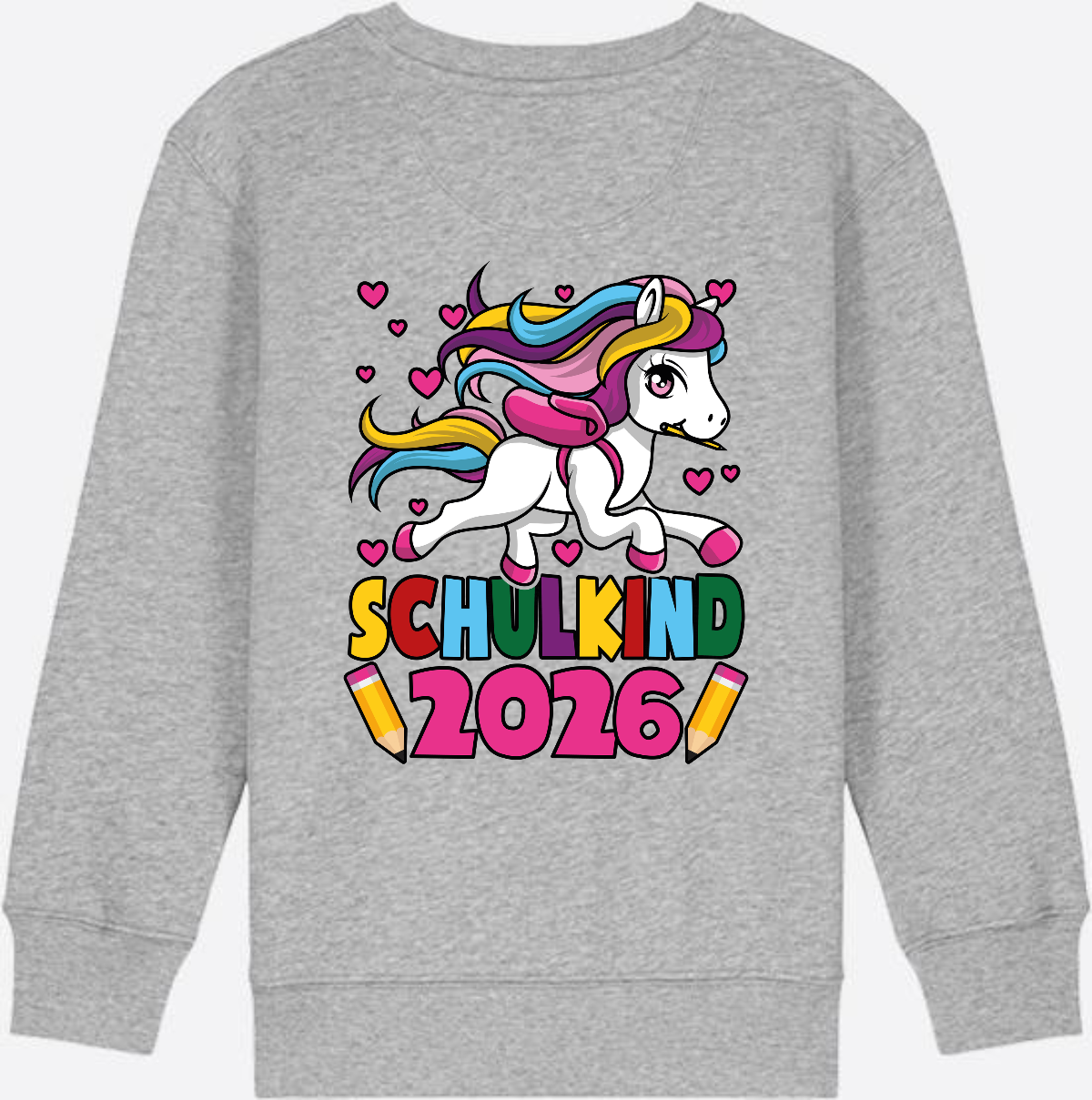 Sweatshirt Schulkind 2026 Einhorn – Personalisiert mit Name - Heather Grey