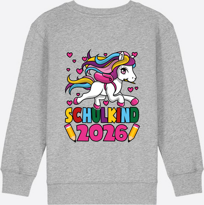 Sweatshirt Schulkind 2026 Einhorn – Personalisiert mit Name - Heather Grey