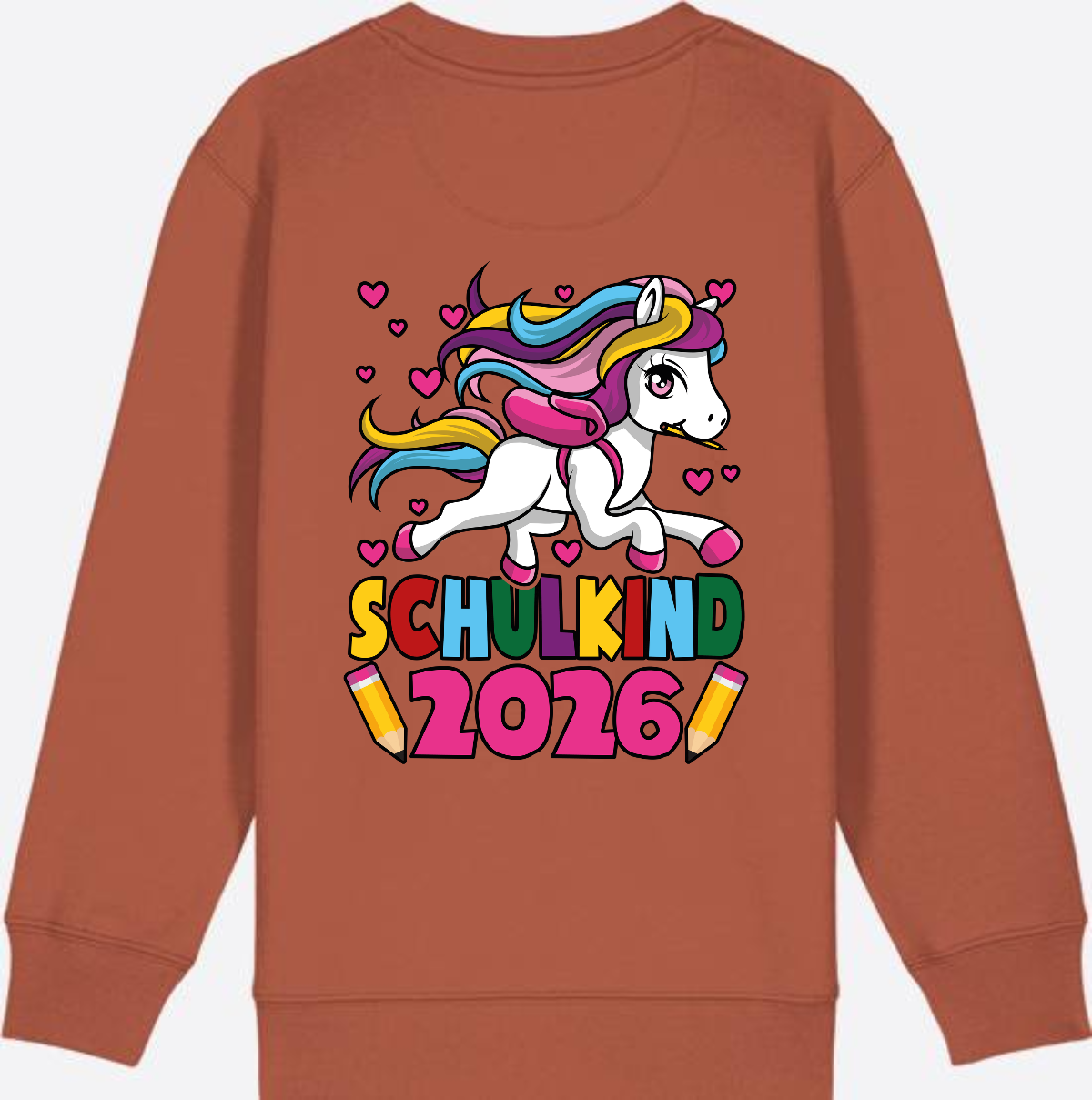 Sweatshirt Schulkind 2026 Einhorn – Personalisiert mit Name - Heritage Brown